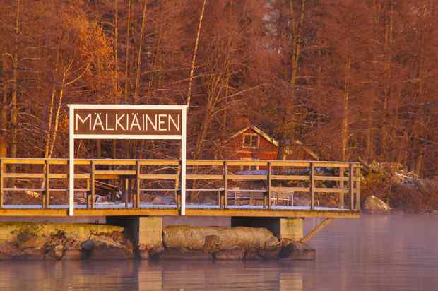 Autumn view of the pier in the nearby village of Mälkiäinen